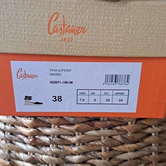 NWOT Castaner Womens Tina‎ 3.25" Wedge Black Canvas Espadrille Sandals EU38/US8 - Picture 9 of 9